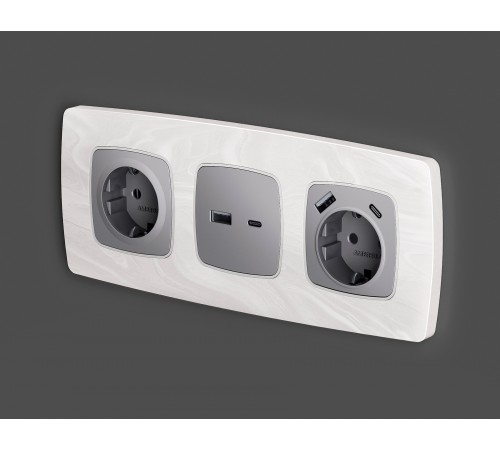 Накладка для розетки с заземлением и со шторками и 2хUSB type A и C Ambrella Volt OP5100 Quant