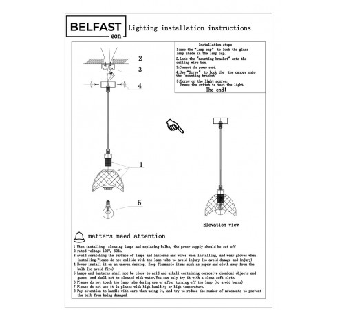 Подвесной светильник Belfast D33331-1 GL GR Clifton