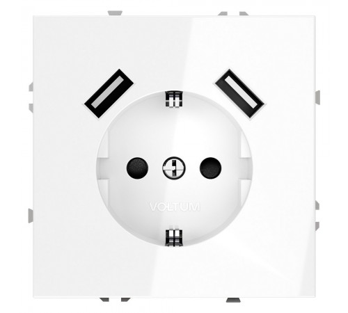 Розетка с заземлением и со шторкой и 2хUSB type A, без рамки Voltum VLS040401 S70