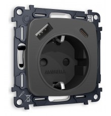 Розетка с заземлением и 2хUSB type A и C, без рамки Ambrella Volt MO910010 Quant