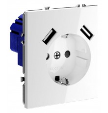 Розетка с заземлением и со шторкой и 2хUSB type A, без рамки Voltum VLS040401 S70