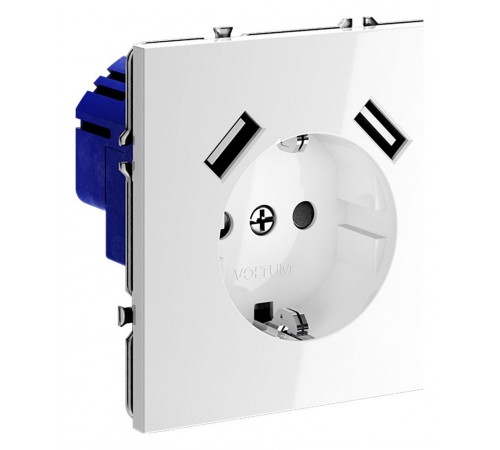 Розетка с заземлением и со шторкой и 2хUSB type A, без рамки Voltum VLS040401 S70