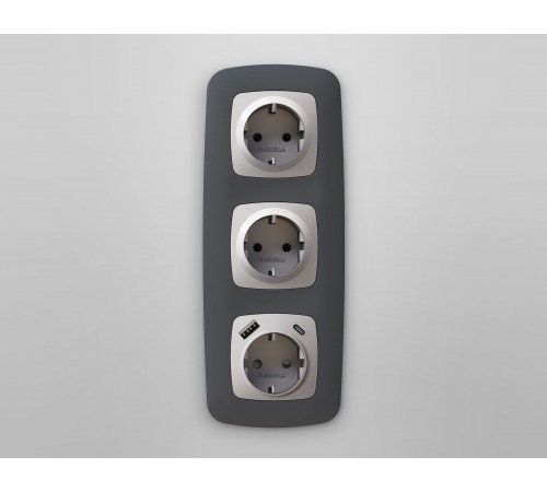 Накладка для розетки с заземлением и со шторками и 2хUSB type A и C Ambrella Volt OP4100 Quant
