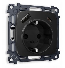 Розетка с заземлением и 2хUSB type A и C, без рамки Ambrella Volt MO810010 Quant