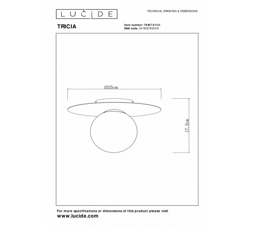 Накладной светильник Lucide 79187/01/31 Tricia