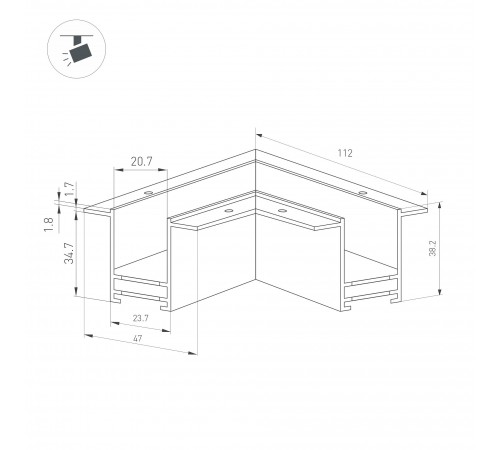 Соединитель угловой L-образный для треков встраиваемых Arlight 033246 MAG-25