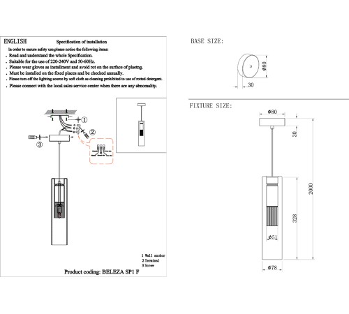 Светильник подвесной Crystal Lux BELEZA SP1 F CHROME