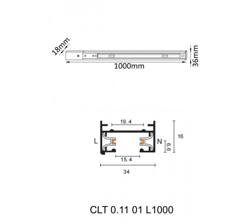 Шинопровод однофазный с питанием и заглушкой Crystal Lux CLT 0.11 01 L1000 BL