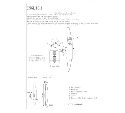 Бра Crystal Lux CLT 332W2-V2 BL-GO
