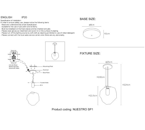 Светильник подвесной Crystal Lux NUESTRO SP1 GOLD/AMBER