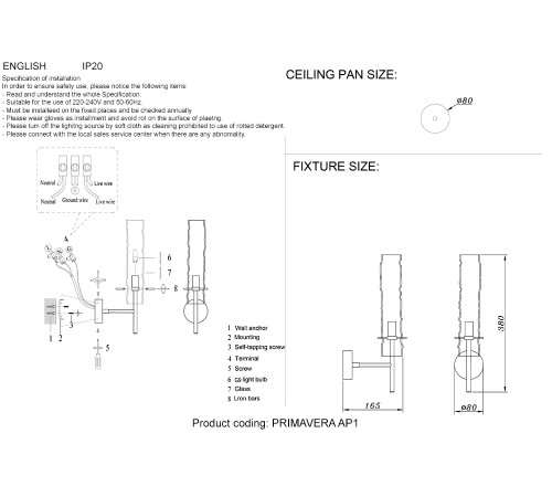Бра Crystal Lux PRIMAVERA AP1 GOLD