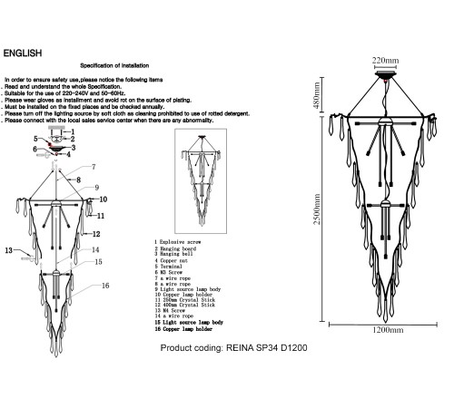 Люстра Crystal Lux REINA SP34 D1200 GOLD PEARL