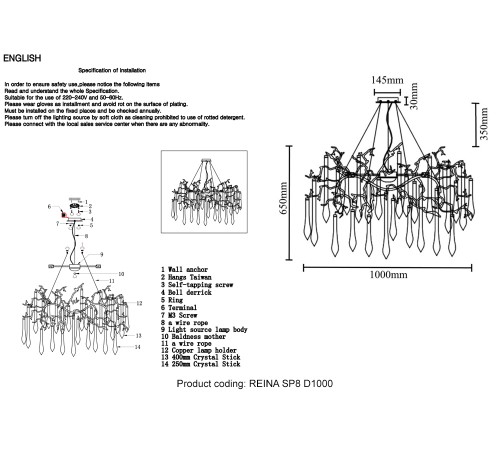 Люстра Crystal Lux REINA SP8 D1000 GOLD PEARL