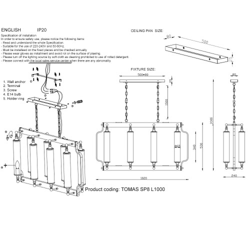 Люстра Crystal Lux TOMAS SP8 L1000 CHROME