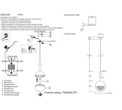 Светильник подвесной Crystal Lux TRUENA SP1 NICKEL