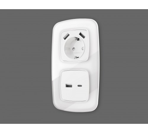 Накладка для розетки с заземлением и со шторками и 2хUSB type A Ambrella Volt OP1290 Quant