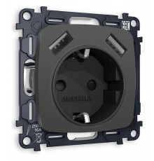 Розетка с заземлением и 2хUSB type A, без рамки Ambrella Volt MO909010 Quant