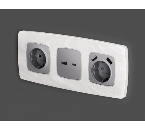 Накладка для розетки с заземлением и со шторками и 2хUSB type A Ambrella Volt OP5090 Quant