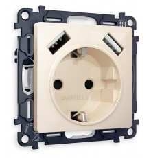 Розетка с заземлением и со шторкой и 2хUSB type A, без рамки Ambrella Volt MA309010 Quant