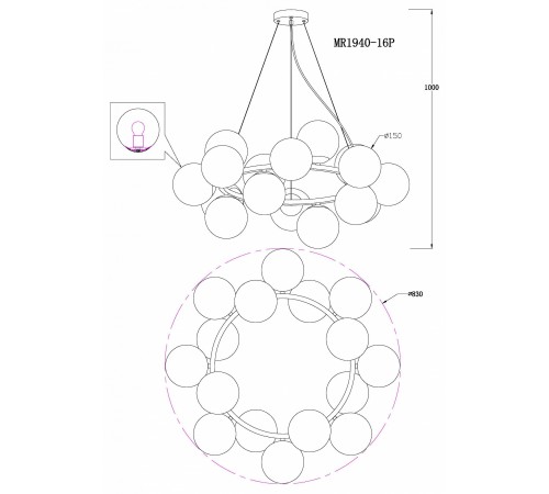 Подвесная люстра MyFar MR1940-16P Aerton