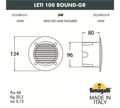 Встраиваемый светильник Fumagalli 2C2.000.000.LYG1L Leti