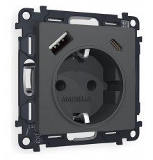 Розетка с заземлением и 2хUSB type A и C, без рамки Ambrella Volt MA910010 Quant
