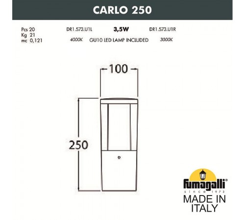 Наземный низкий светильник Fumagalli DR1.573.000.AXU1L Carlo