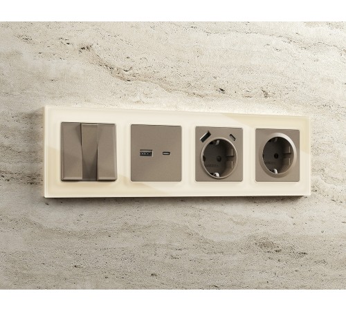 Накладка для розетки с заземлением и со шторками и 2хUSB type A и C Ambrella Volt AP6400 Quant