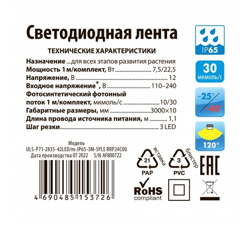 Комплект с лентой светодиодной для растений Uniel UL-00008924 ULS