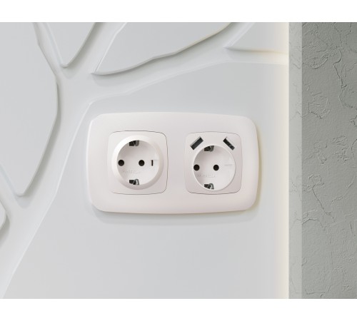 Накладка для розетки с заземлением и со шторками и 2хUSB type A Ambrella Volt OP2090 Quant
