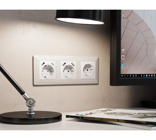 Накладка для розетки с заземлением и со шторками и 2хUSB type A Ambrella Volt AP1290 Quant