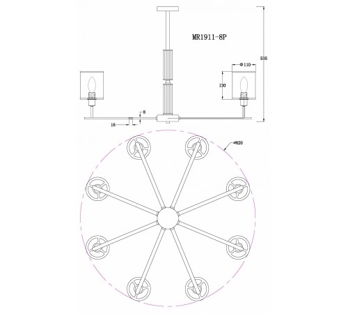 Люстра на штанге MyFar MR1911-8P Alen