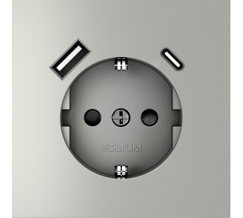 Розетка с заземлением и со шторкой и 2хUSB type A и C, без рамки Voltum VLS040505 S70