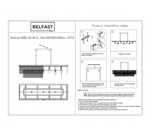 Подвесная люстра Belfast 6308-10C BR CL Harland