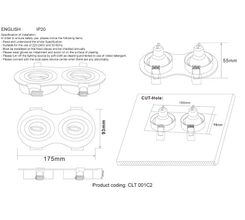 Светильник встраиваемый Crystal Lux CLT 001C2 BL
