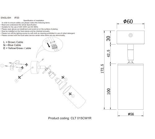 Светильник потолочный Crystal Lux CLT 015CW1R BL