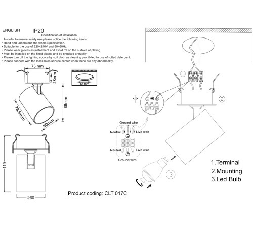 Светильник встраиваемый Crystal Lux CLT 017C BL-BZ