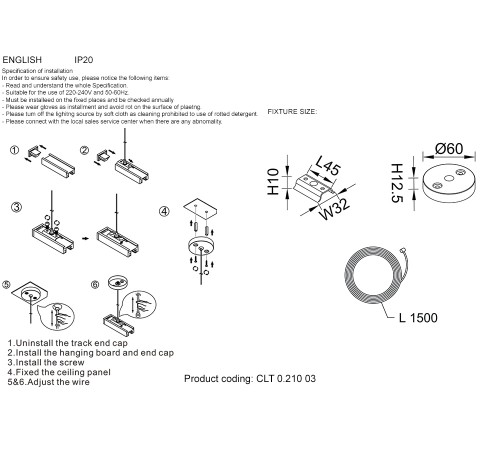 Подвесной комплект для шинопровода Crystal Lux CLT 0.210 03 WH