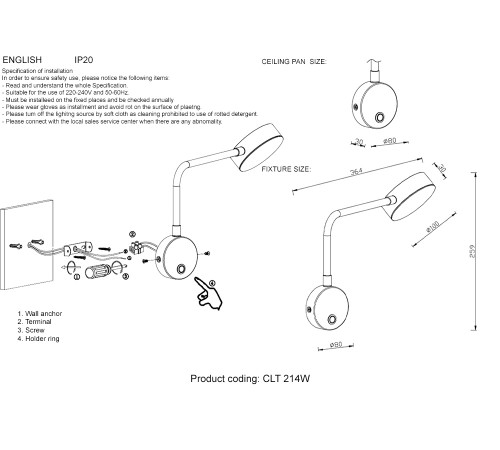 Бра Crystal Lux CLT 214W BL