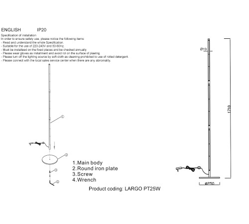 Торшер Crystal Lux LARGO PT25W BLACK