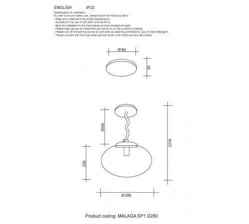 Светильник подвесной Crystal Lux MALAGA SP1 D280 CHROME