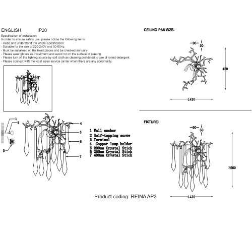 Бра Crystal Lux REINA AP3 GOLD PEARL