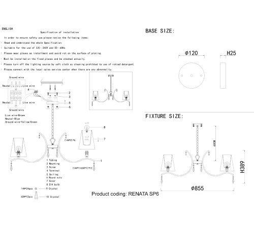 Люстра Crystal Lux RENATA SP6 GOLD
