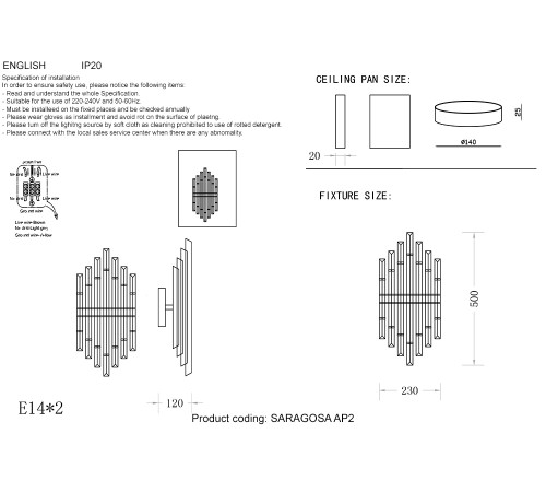 Бра Crystal Lux SARAGOSA AP2 BRASS/TRANSPARENTE