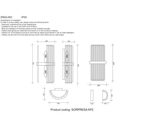 Бра Crystal Lux SORPRESA AP2 BRASS/TRANSPARENTE