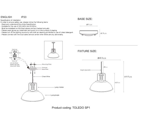 Светильник подвесной Crystal Lux TOLEDO SP1 V2 BROWN