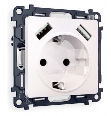Розетка с заземлением и со шторкой и 2хUSB type A, без рамки Ambrella Volt MA209010 Quant