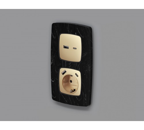 Накладка для розетки с заземлением и со шторками и 2хUSB type A и C Ambrella Volt OP6100 Quant