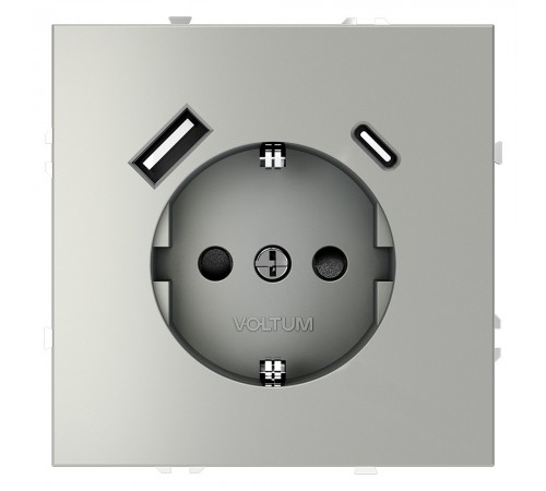 Розетка с заземлением и со шторкой и 2хUSB type A и C, без рамки Voltum VLS040505 S70
