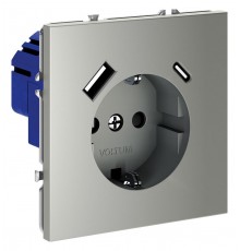 Розетка с заземлением и со шторкой и 2хUSB type A и C, без рамки Voltum VLS040505 S70